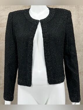 Vintage 100% Silk Laurence Kazar Black Beaded Cropped Blazer Formal